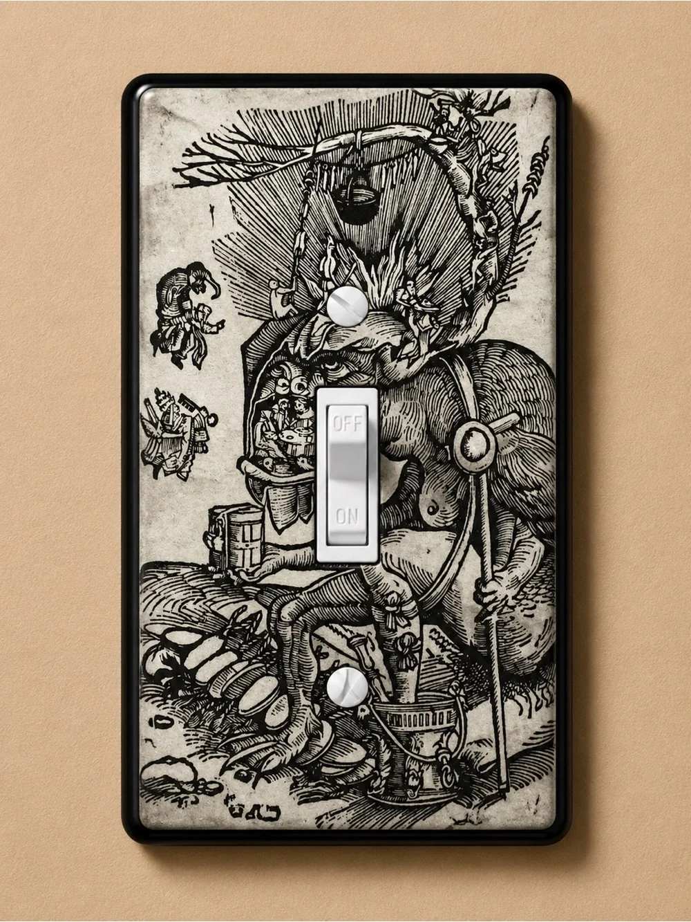 Vintage Black & Cream Illustration Light Switch Cover - Custom